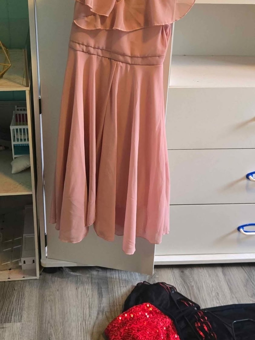 Blush Pink Ruffle Midi Dress